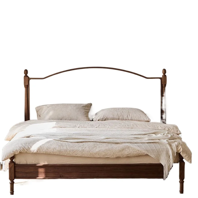 

Medieval style solid wood Italian black walnut master bedroom double American bed soft bag