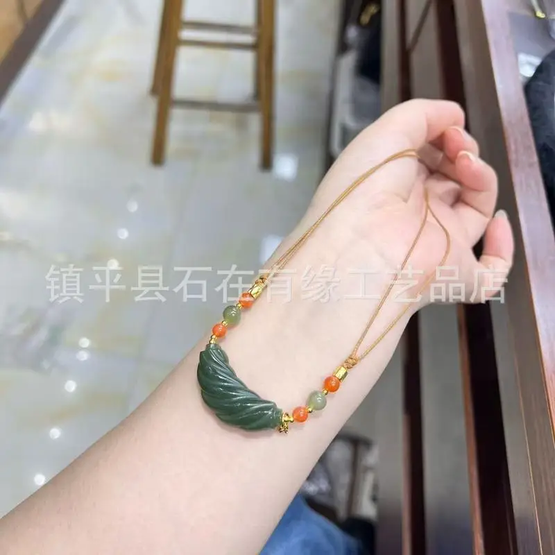 pendant, Hetian and green twisted tube collarbone chain, Lulutongshi jade neck 4