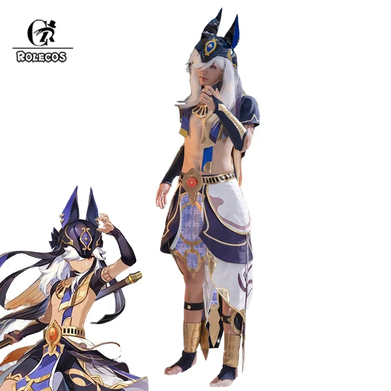 ROLECOS Gioco Genshin Impact Cyno Costume Cosplay Uomo Uniforme da combattimento Costume da ragazzo Costume da festa di Halloween Set completo con cappello