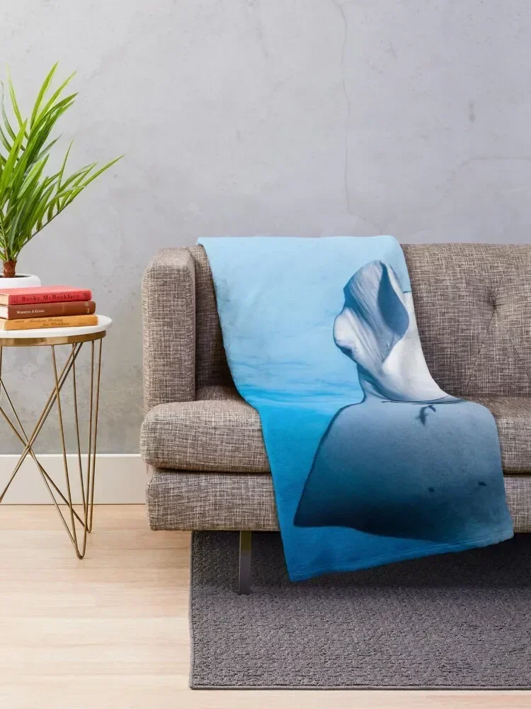 Cute Manta ray swimming in the blue ocean Throw Blanket Polar for winter Thins Blankets