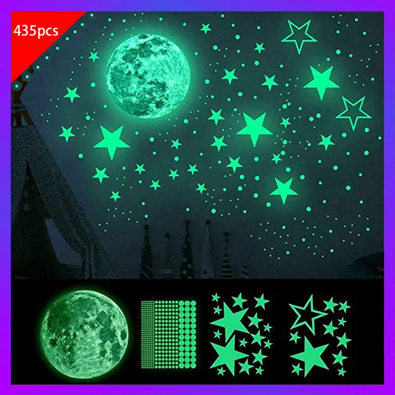 

Luminous Wall Stickers For Kids Baby Rooms Moon Star Colorful Glow In The Dark Decals Bedroom Living Room DIY Party Home Decor