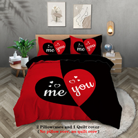 3-piece set, red and black ME and YOU letters pattern printed bedding set, for bedroom, hotels, queen, king, double bed