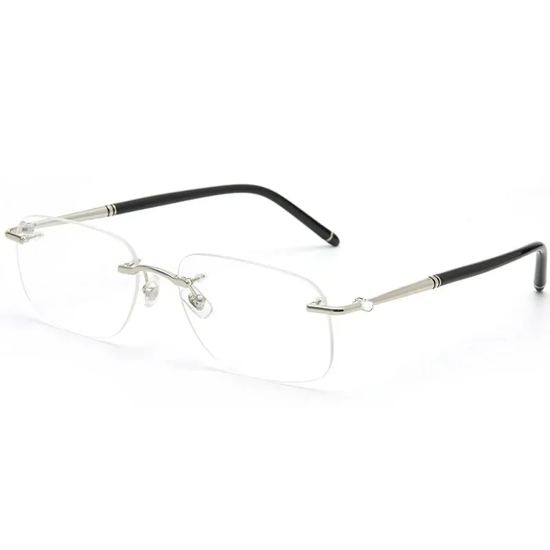 Kacamata Resep RX Bingkai Tanpa Rangka Model Bisnis Persegi Tanpa Lensa Resin 54-17-150 Plank+Titanium Rim