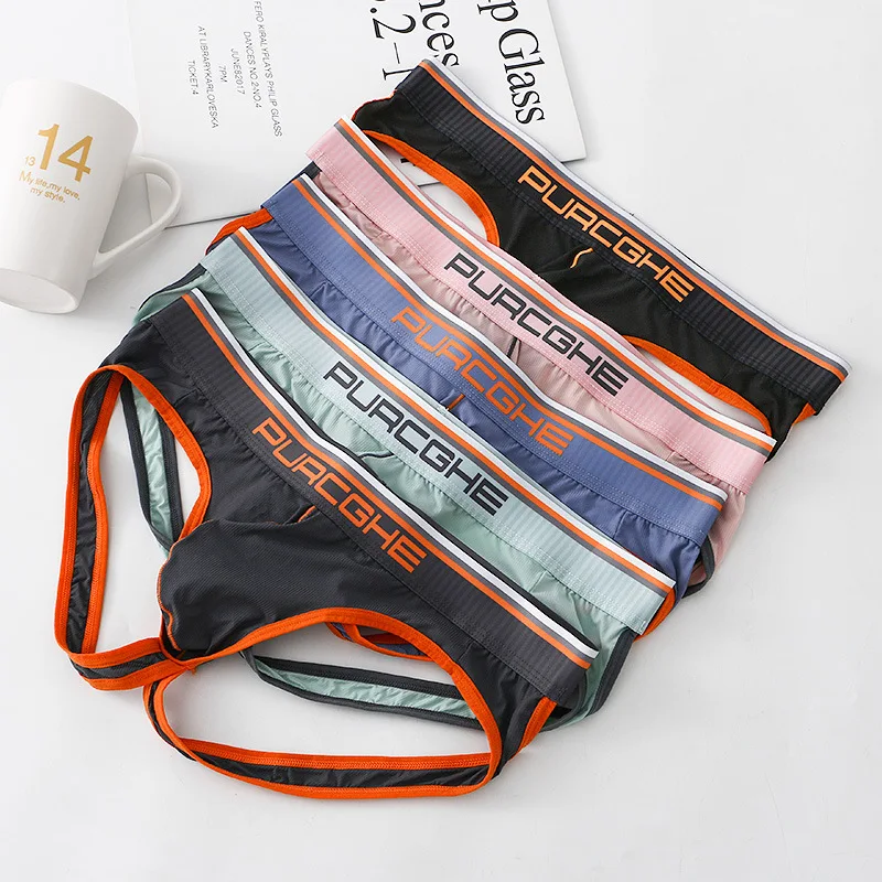 Open Butt Underwear Men Sexy Bulge Pouch Briefs Jockstrap Underpants Double G-string Thongs Gay Breathable Penis Pocket Panties