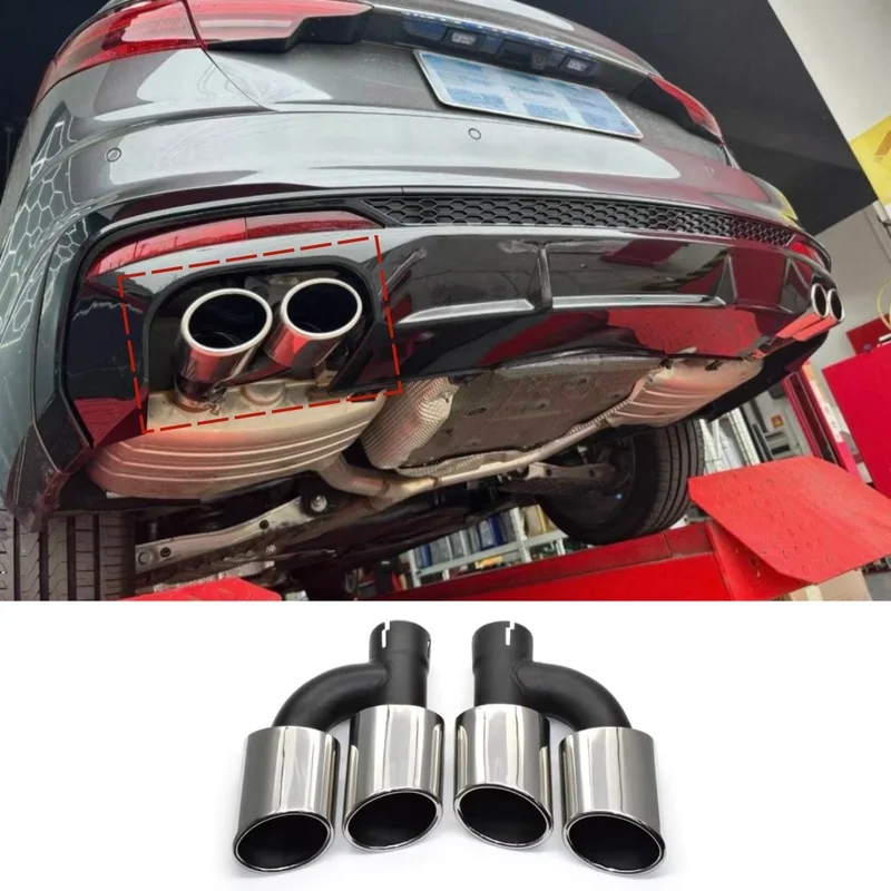 2er-Set Quad-Auspuffblenden für Audi A4 B8 B9 A5 A6 C7 C8 A7 – Upgrade im S4 S5 S6 Stil, Edelstahl-Endrohr, 58mm Einlass