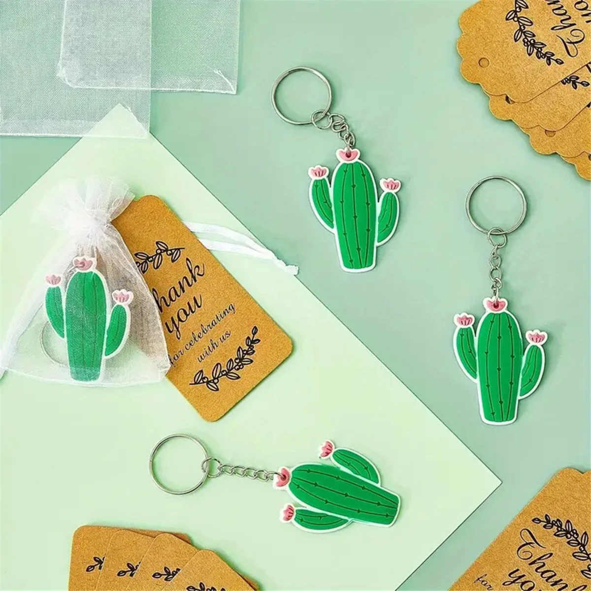 ELBA_Cute Cactus Keychains زينة حفلات الصبار مع علامات شكر كرافت #6