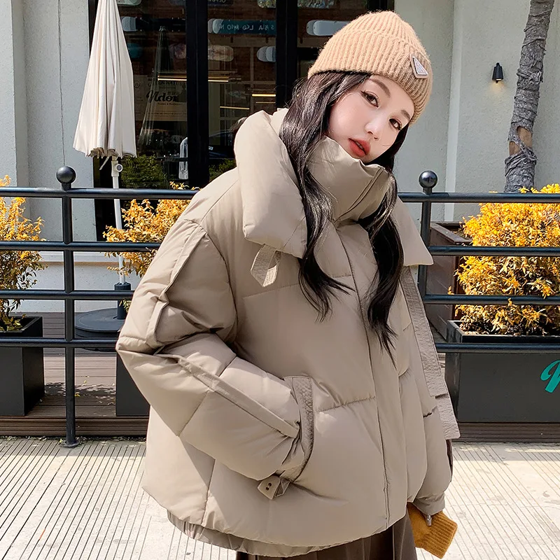 Winter Puffer Jacket Women Solid Casual Warm Oversize Parkas Female Korean Loose Long Sleeve Coat Women Clothing Student Outwear