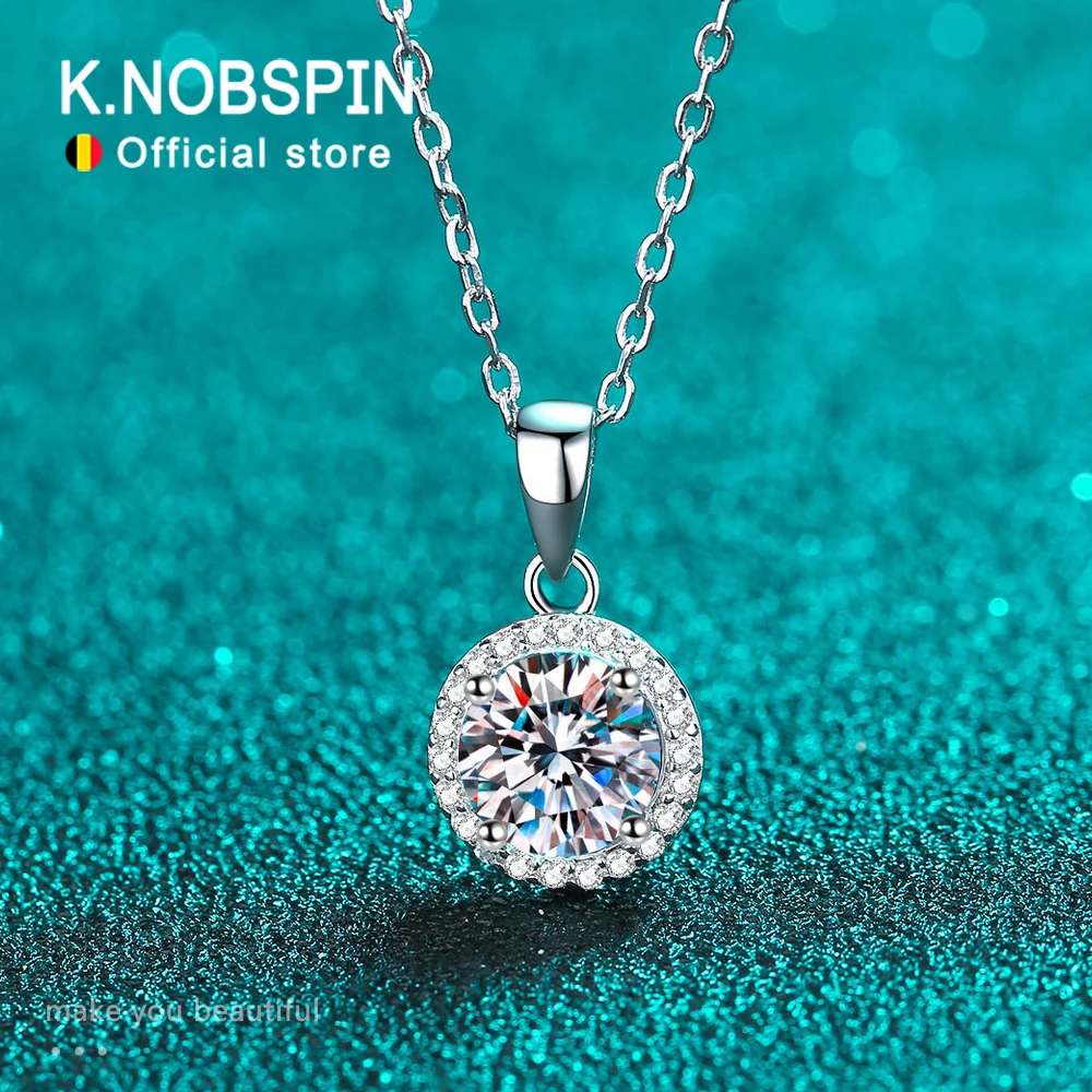 KNOBSPIN GRA Certified 1CT Moissanite Necklaces for Women 18k White Gold Jewelry Sterling Silver s925 Diamond Pendant Necklace