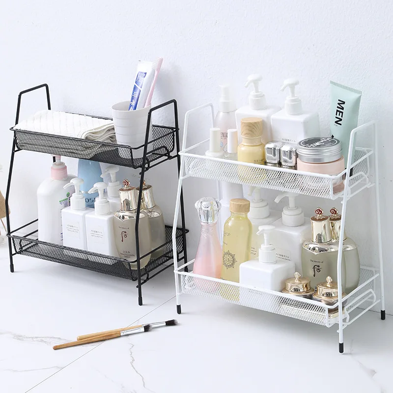 

Kitchen Double Layer Iron Storage Rack Wire Spice Organizer Metal Cosmetic Makeup Basket Holder Dish Drainer Bathroom Desk Shelf