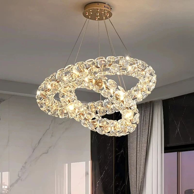 French crystal chandelier light luxury circular chandelier restaurant hall main light modern luxury home decoration lighting fix