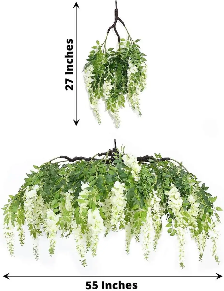 

55" Cream Artificial Silk Wisteria Vine Round Hanging Canopy,Draping Garland Flower Chandelier with Interchangeable Branches·New