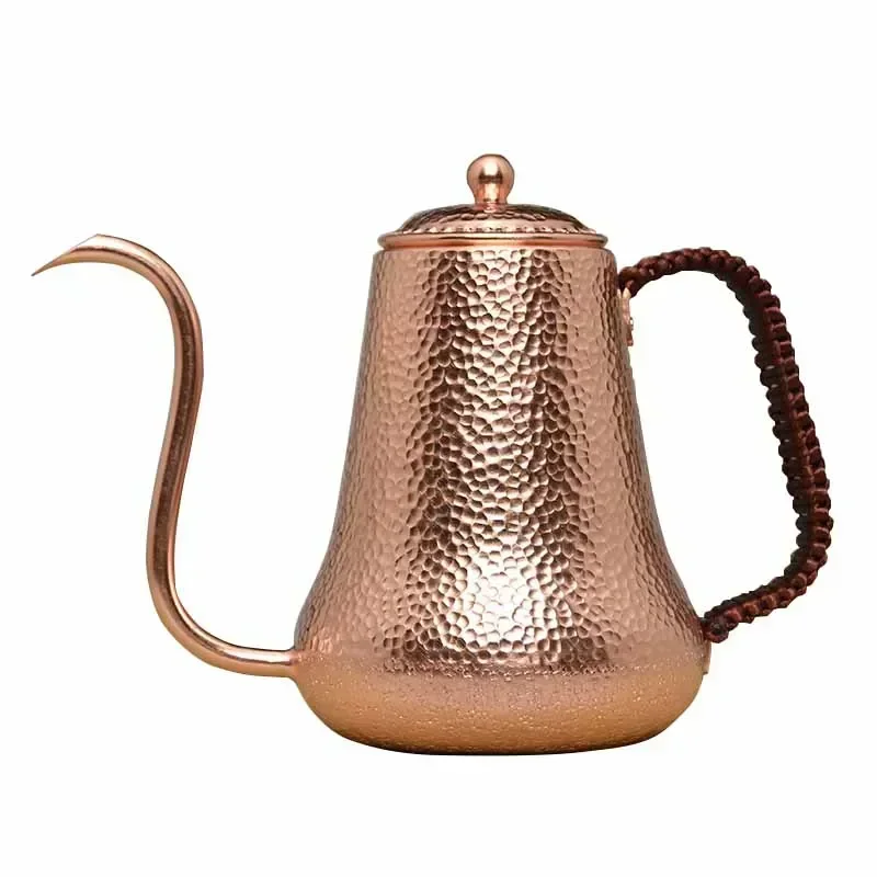 Hammered Coffee Tea Pot Pure Red Copper Premium Quality Drip Kettle Gooseneck Spout Long Mouth Coffee Kettle Teapot- 900ml