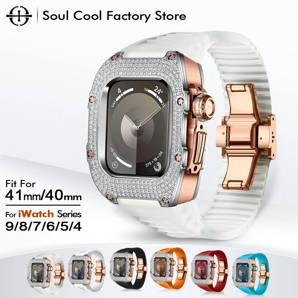 Kit Soul Cool Mod per Apple Watch Serie 9 8 7 SE 3 41mm Accessori di lusso intarsiati con diamanti in titanio Applicare a s6/5/4 SE 40mm