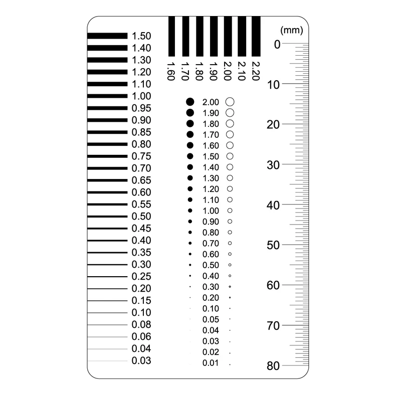 Chest card gauge, film ruler, point gauge, line gauge, stain, crack comparison card, scratch, transparent ruler model