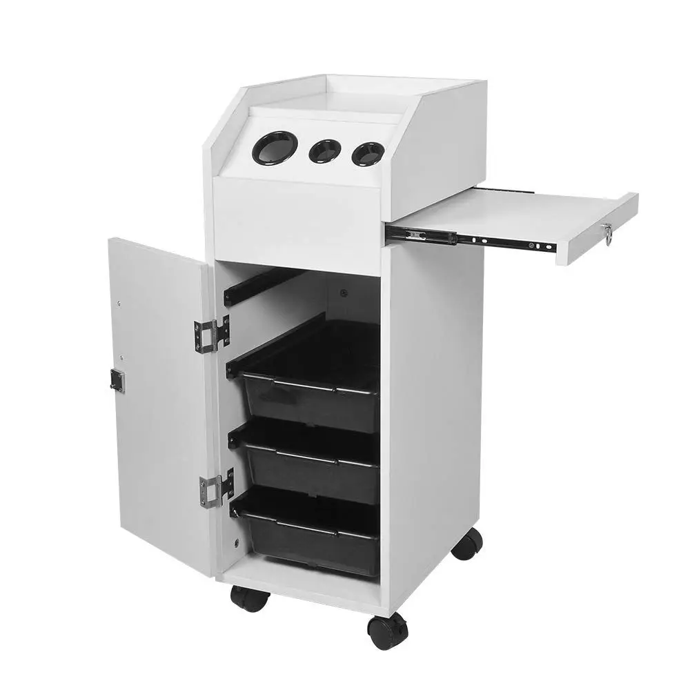 

Storage Trolley Cart with Wheels, 4 Drawers, Locks, 2 Keys, Hairdryer Holder (White)