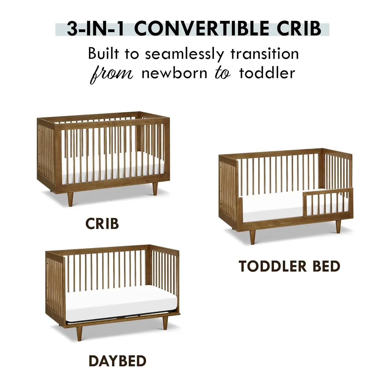 DaVinci Marley 3-in-1 Convertible Crib in Walnut Finish and Walnut Legs, Greenguard Gold Certified