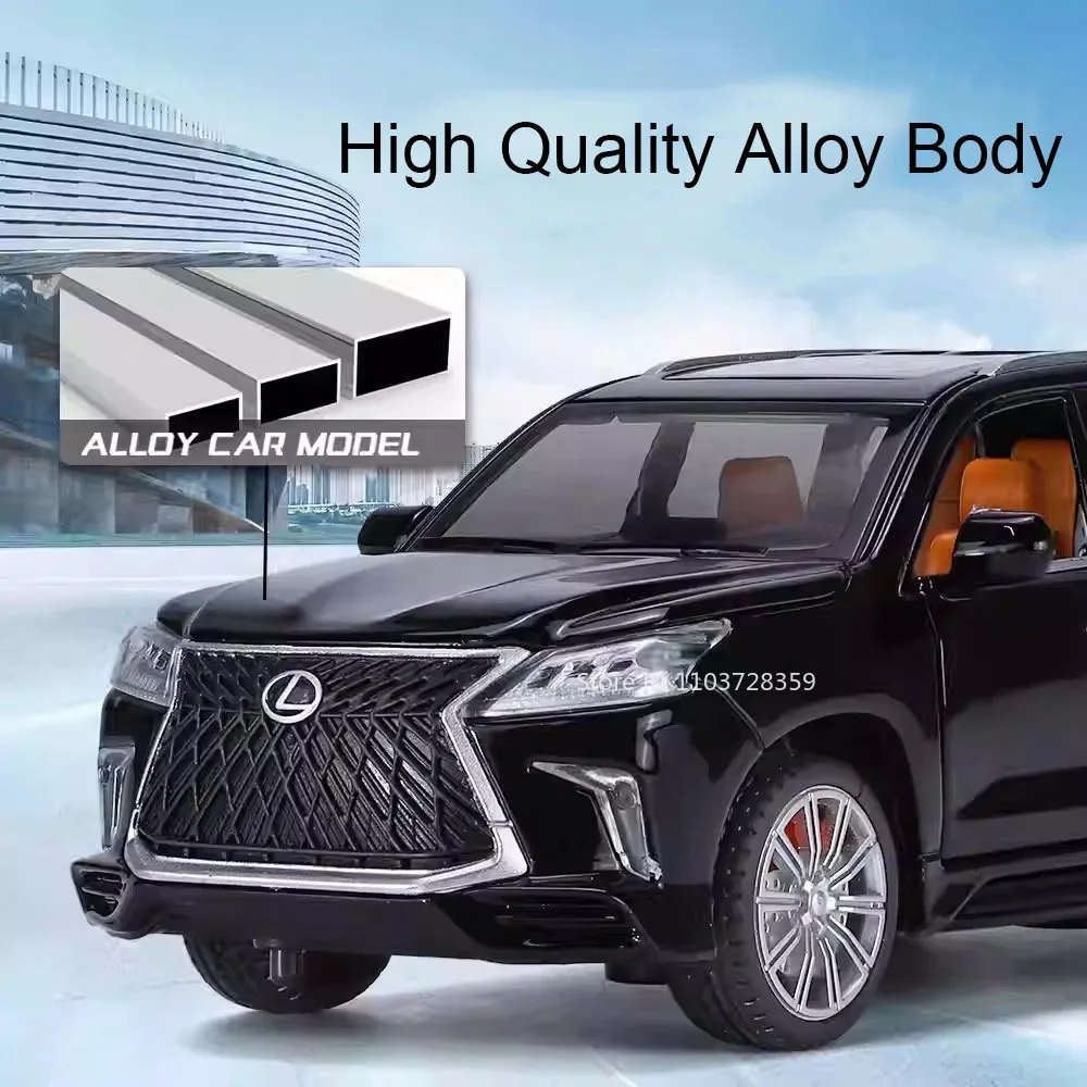 1:32 LX570 LM300H Miniature Model Toy Cars Alloy Diecast Sound Light Doors Opened Pull Back Vehicle Models for Children Gifts