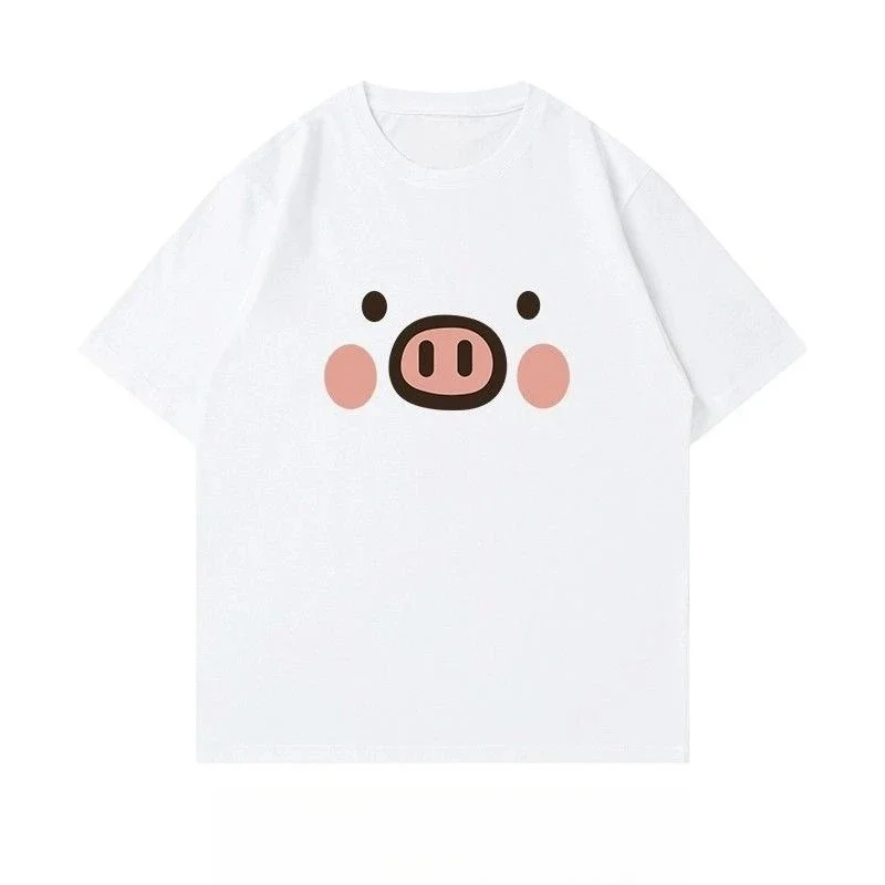 

Суперделанная оригинальная бежевая футболка с милым рисунком свиньи и розовыми румянами, черными глазами, коричневая носовая хлопковая футболка с круглым вырезом в костюме