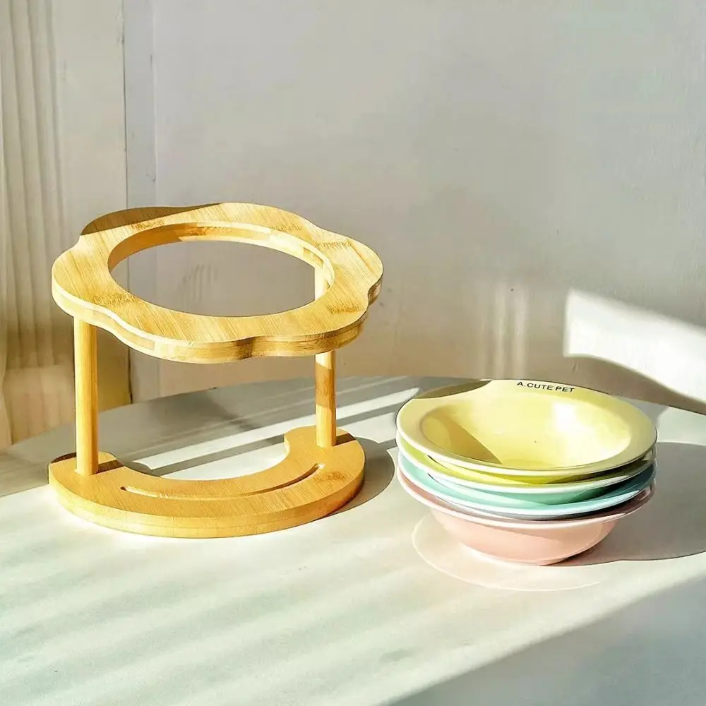 موزع الطعام السيراميك وعاء القط خشبي الإبداعية الحيوانات الأليفة عالية القدم السلطانية عدم الانزلاق لطيف الكلب الغذاء تغذية حوض حاوية المياه