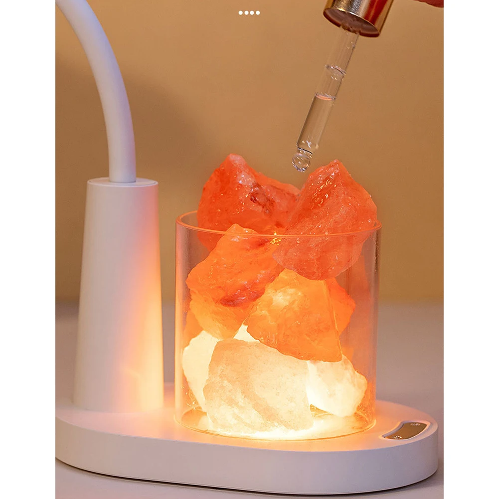 Modern Crystal Salt Stone Lamp RGB Dimmable Table Lamp Nightlight USB Rechargeable Anion Aromatherapy Eye Protection Desk Lamp