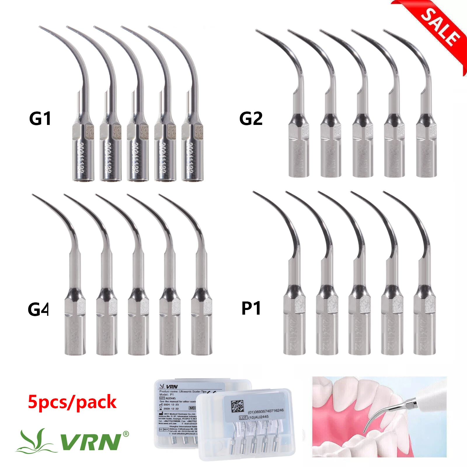 

5 шт. оригинальный стоматологический ультразвуковой пьезоскалер VRN PH-1, светодиодные эндо-насадки, подходят для наконечника EMS