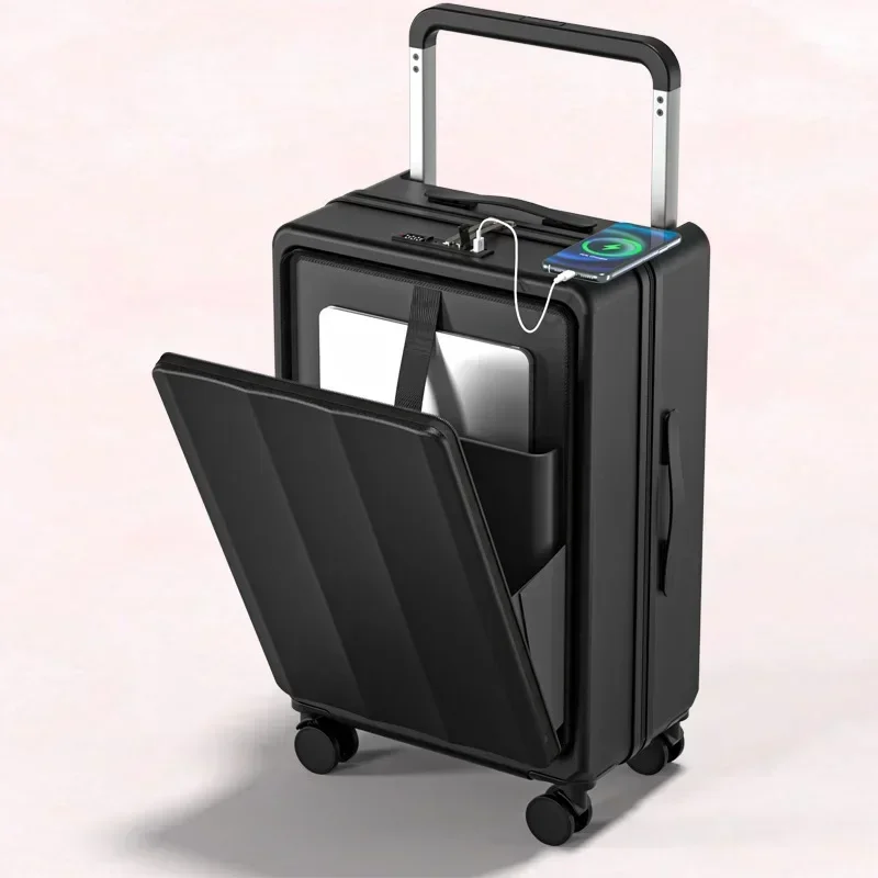 Trolley Luggage Wholesale Front First Class Open Multifunctional Suitcase with USB Charging and Cup holder Carry on Luggage Set