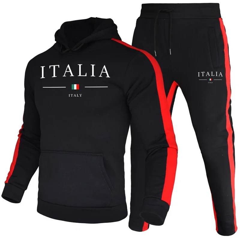イタリアトレンドマンカジュアルトラックスーツパーカー&スウェットパンツ秋冬デイリーカジュアルスポーツジョギングスーツジムフィットネスフード付き衣装