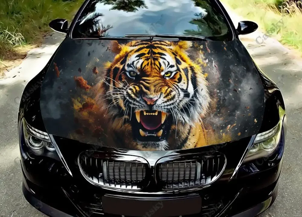 Fantastic Tiger Car Hood Vinyl Stickers Wrap Vinyl Film Engine Cover Decals Sticker Universal Car Hood Protective Film