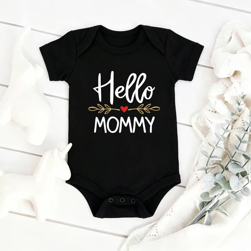 Hello Mommy Pregnancy Announcement Baby Bodysuit Cotton Short Sleeve Baby Onesie Pregnancy Reveal Photo Outfit Baby Shower Gift