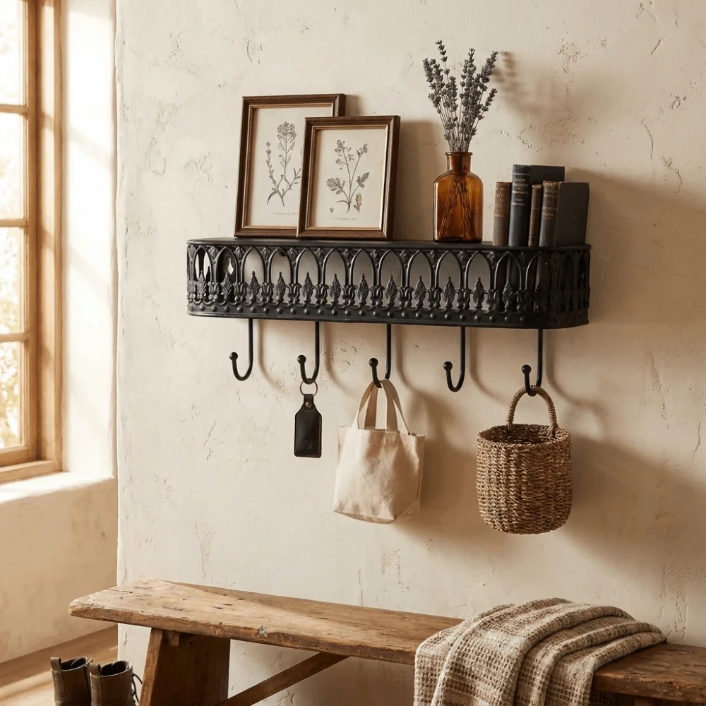 Quality Iron Metal Vintage Metal Wall Rack Multiple Hooks Retro Appearance French Style Iron Hanger Stylish Home Decoration