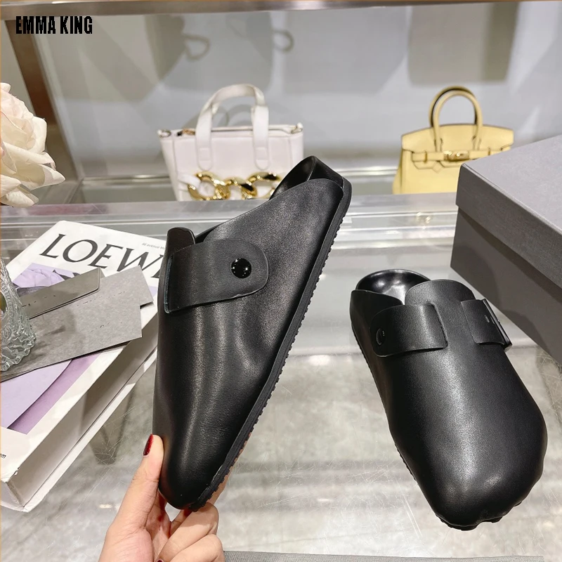 

2024 Spring Shoes for Women Retro Toe-toe Soft-soled Half-mug All-match Shoes Flat Lazy One-step Leisire Shoes 41