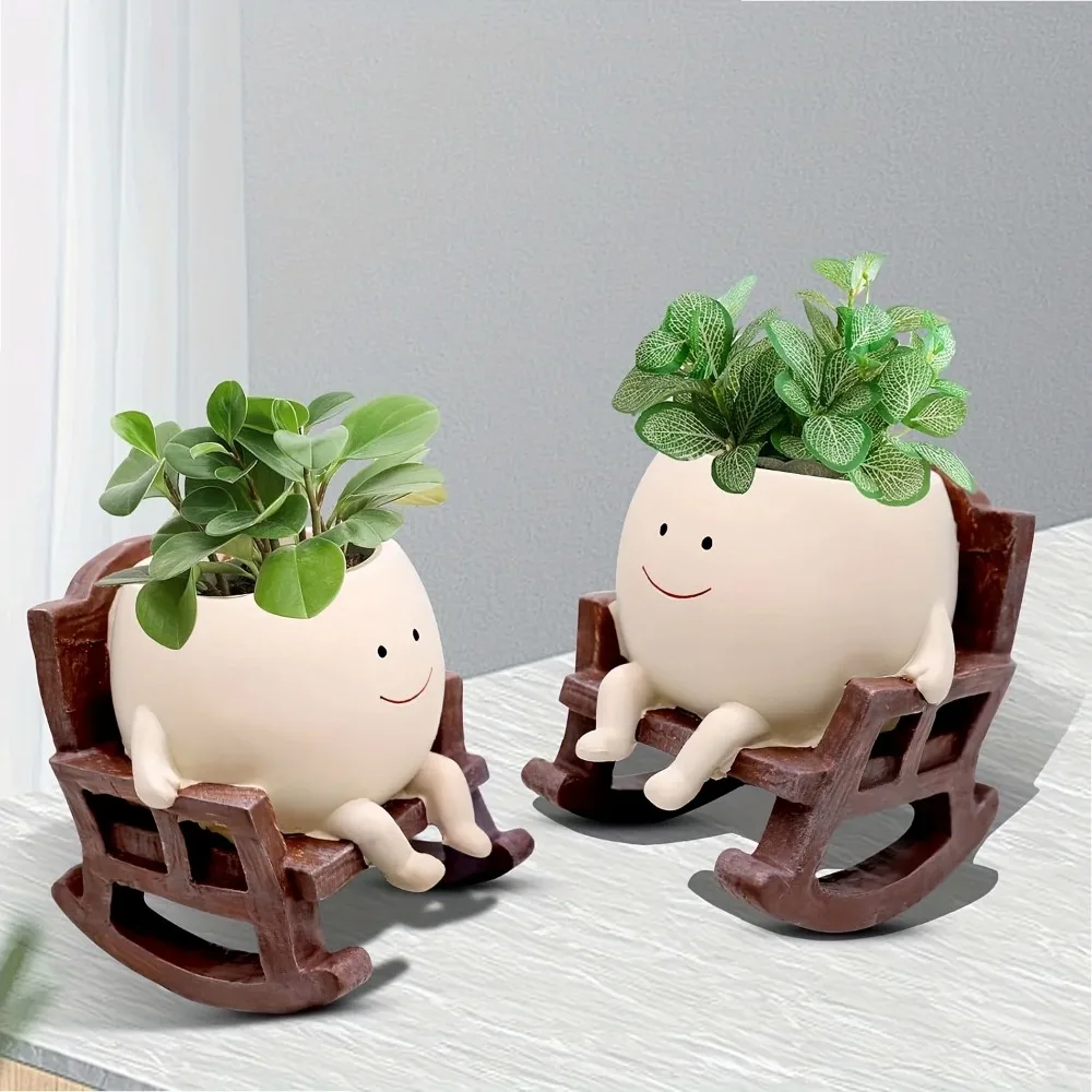 Mini Rocking Chair Flower Pot Resin Patio Decorative Succulent Planter Flower Garden Craft Ornament