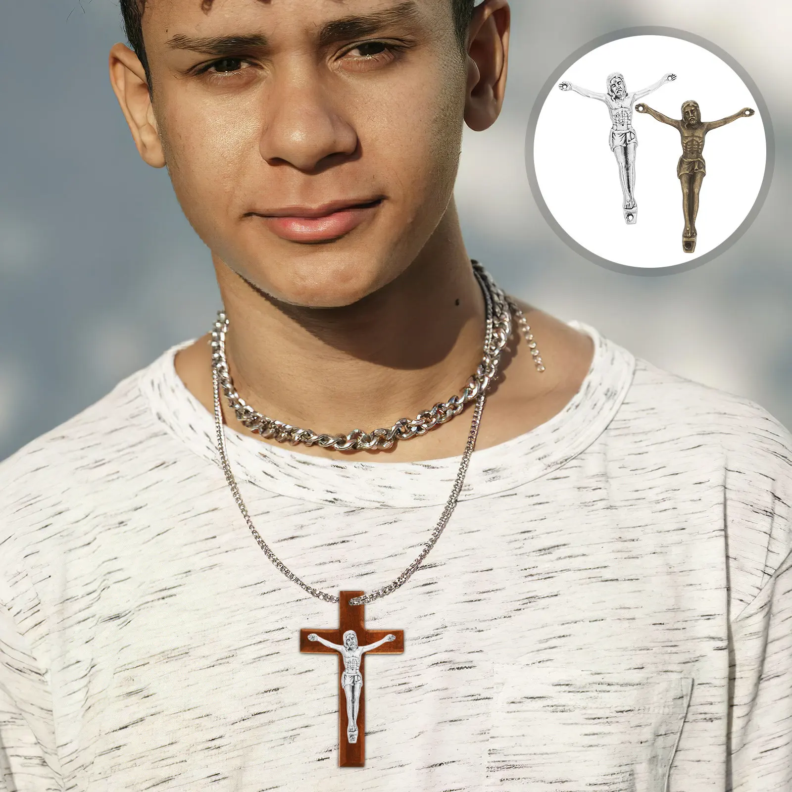 

2 шт. Ретро-подвески из сплава в форме креста, мужские, с изображением распятия Иисуса, 5,2 см, для ожерелья, браслета, DIY, религиозные ювелирные аксессуары