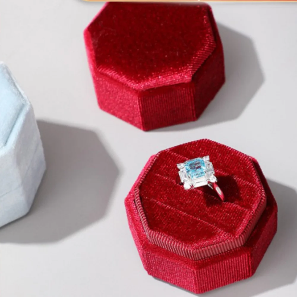 Velvet Wedding Ring Box Octagonal Ring Display Box for Engagement Proposal Idea Triple Slots Ring Storage Holder Jewelry Box