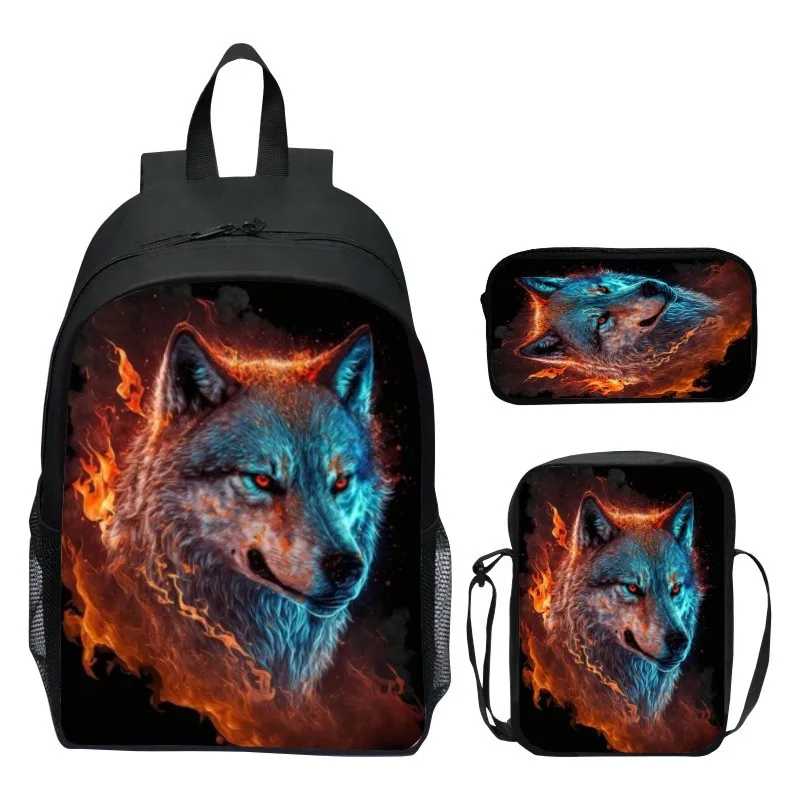 Conjunto de mochila para niños de 16 pulgadas, mochila de escuela primaria Magic Wolf, bolso de hombro, estuche para lápices