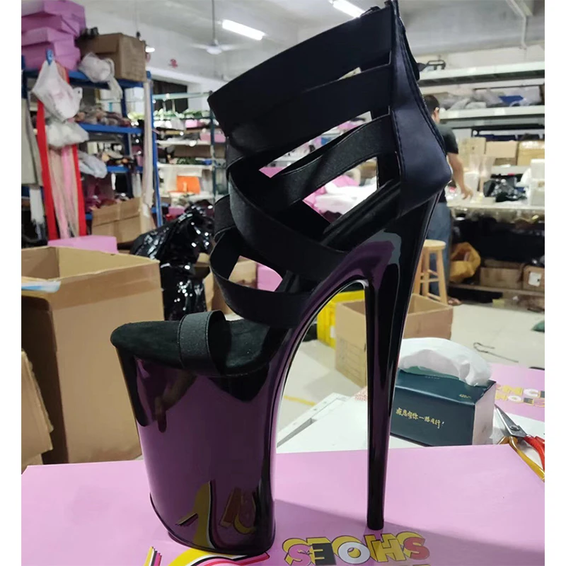 Laijiujinxia baru 23CM/9 inci PU atas seksi eksotis hak tinggi Platform pesta sandal wanita tiang sepatu dansa LX005