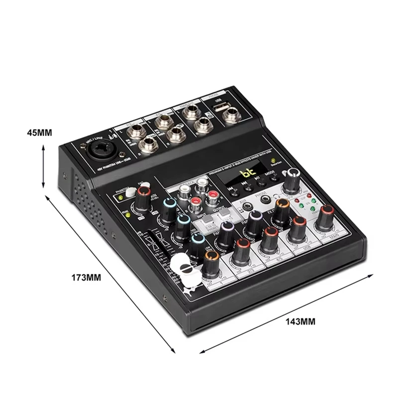 AIAI Portable Bluetooth Audio Mixer Console 5 Channels Soundcard USB Play Record Computer Playback Mini Audio Mixer Broadcast