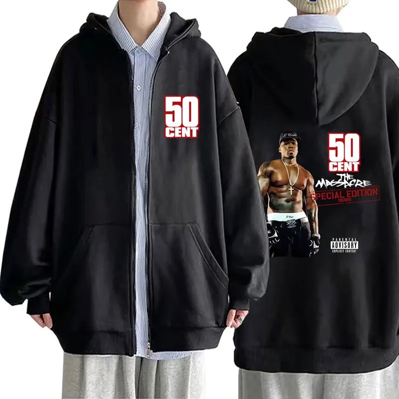 

Rapper 50 Cent The Massacre Graphic Zipper Hoodie Men Women Hip Hop Retro Oversized Hoodies Men's Fashion Casual Zip Up Jacket