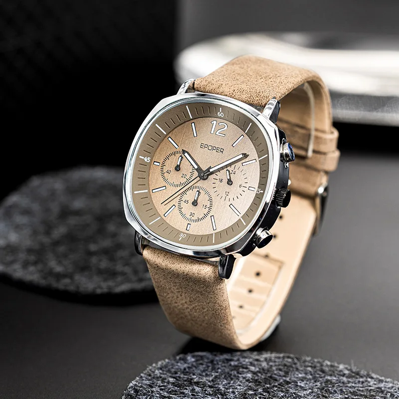 Stylish, trendy, simple, casual men's watch with large dial, elegant and versatile leather strap, suitable for students.