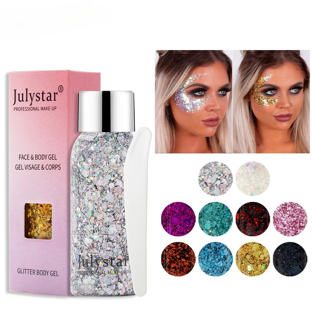 ظلال عيون سائلة من الجل اللامع متعددة الاستخدام للوجه والجسم مقاومة للماء ولامعة ومكياج حفلات المهرجانات سهلة الإزالة مع الصابون