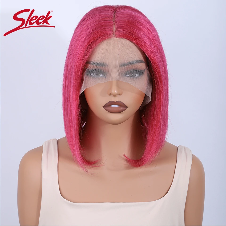 Perruque Bob Lace Front Wig naturelle brésilienne Remy lisse-Sleek, rose, violet 99J, rouge naturel, densité 200%