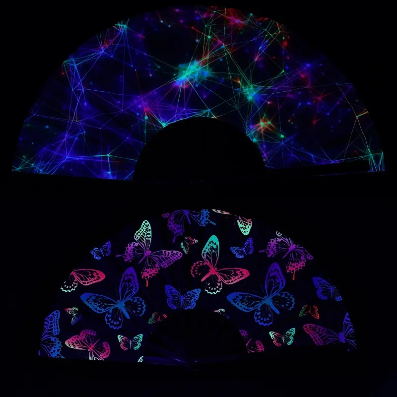 Halloween Skull Glow Fluorescent Folding Fan Party Dance Fan Stage Performance Hand Fan Glow For Cosplay Festivals Parties