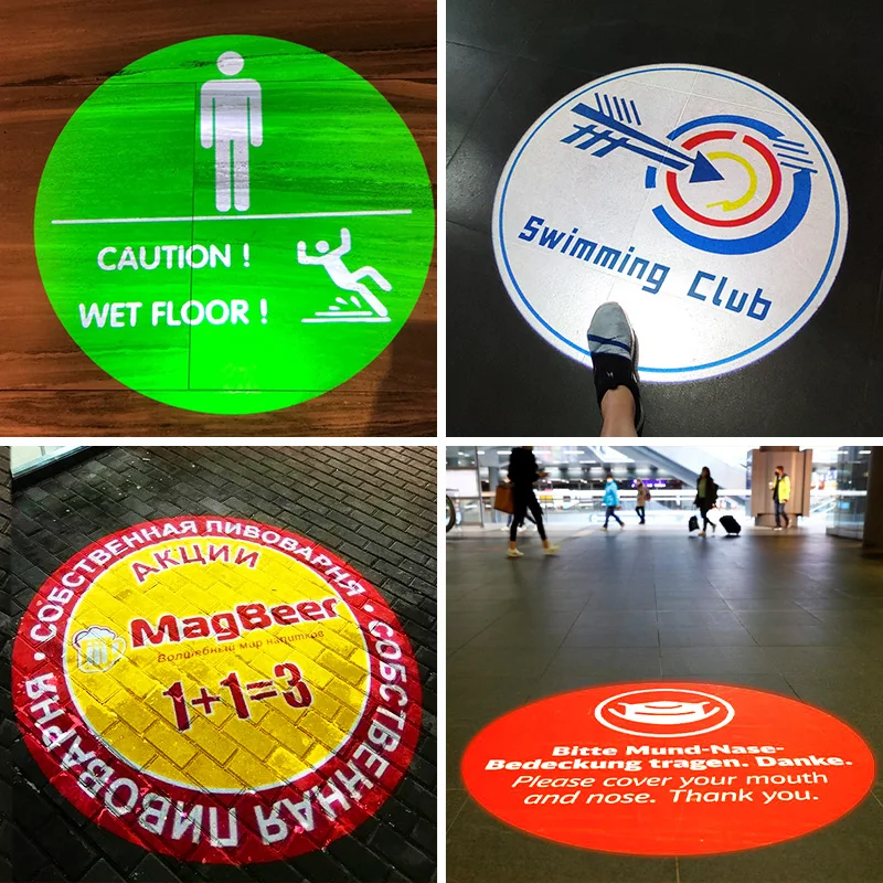 Projector light logo embedded concealed hotel door indoor floor wall advertising text pattern custom spotlight