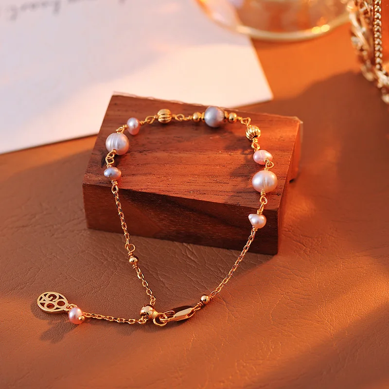 Natural Freshwater Purple Pearl Bracelet For Women Luxury Minimal Exquisite Temperament Best Friend Matching Jewelry Gift