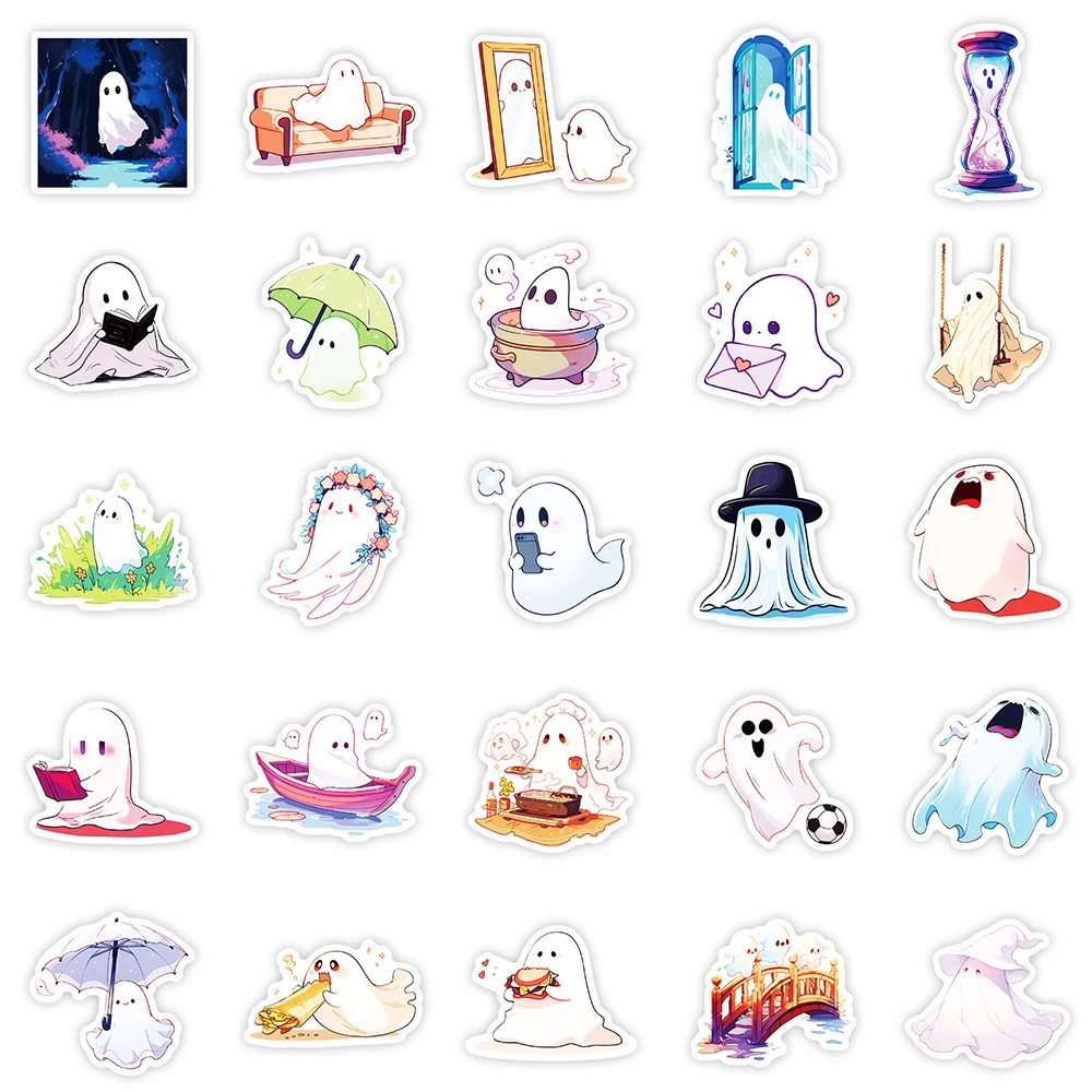 10/30/50 قطعة لطيف الكرتون شبح ملصقات هالوين الكتابة على الجدران ملصق سجل القصاصات سكيت الدراجة الأمتعة Kawaii الشارات الديكور