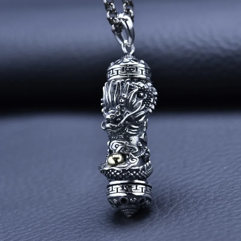 NEW S925  Silver Retro Domineering Shurangama Mantra Tenglong Gawu Box Pendant Men's and Women's Gift