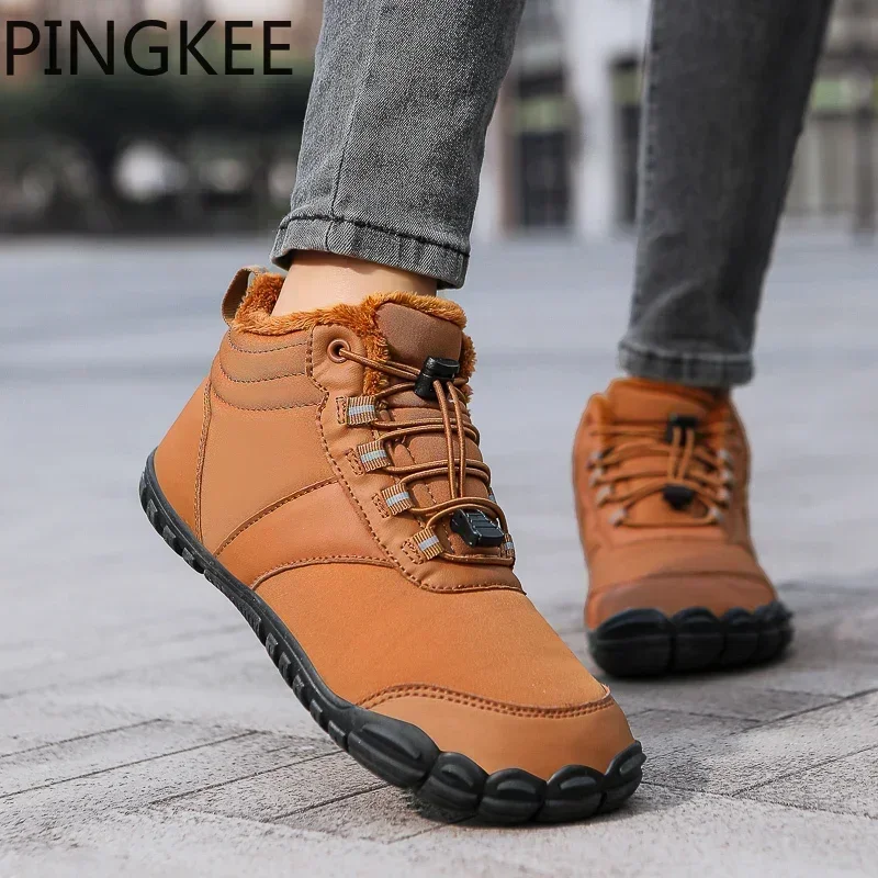 VENOCON PINGKEE Wide ToeBox Barefoot Shoes Men Women Winter Snow Hiking Leather Boots Minimalist Athletic Sneakers Man Wide Feet