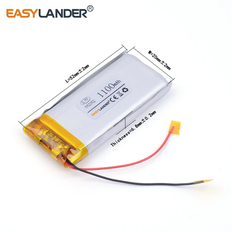 3pcs /Lot 682052 1100mah 3.7v lithium Li ion polymer rechargeable battery For GPS Tablet PC Digital Products Free Shipping