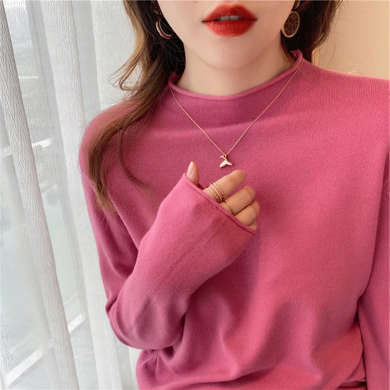 

Fashion Autumn and Winter New Women's Clothing Semi-turtleneck Solid Color Women's Long-sleeved Sweater Casual Elegant Knitwear