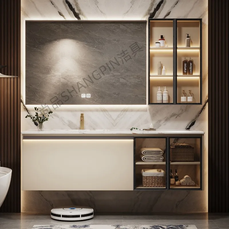 

Organizer Storage Bathroom Cabinet Mirror Shelves Toilet Display Partitions Luxury Cupboard Modern Archivadores Hotel Furniture